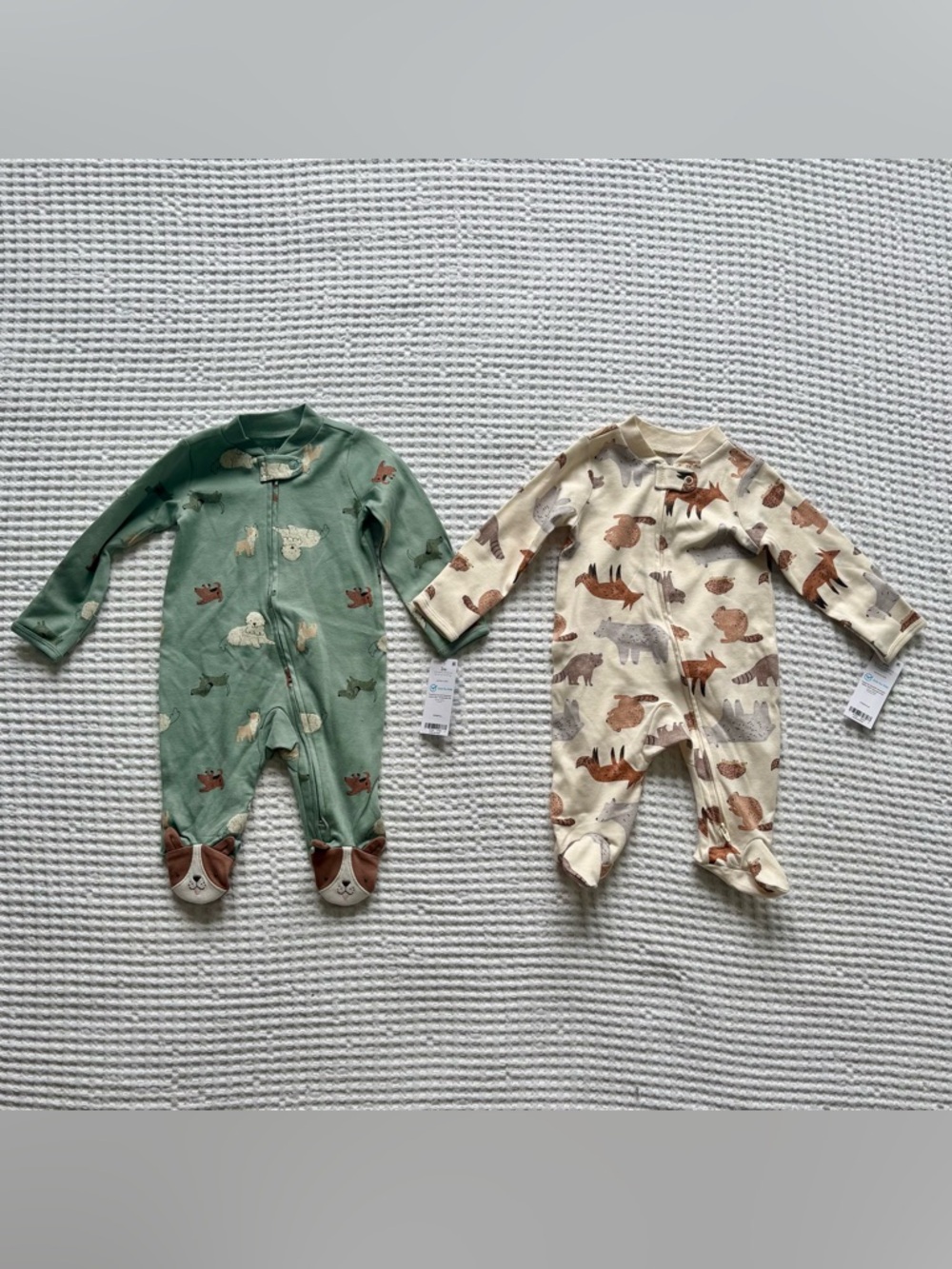 BUNDLE: 2 NWT Carter’s Baby Boy 2-Way Zip Sleep & Play Pajamas Dog Animal: 3M